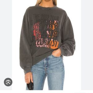 Anine Bing Gray Crew Neck Sweater with Vintage Graphic